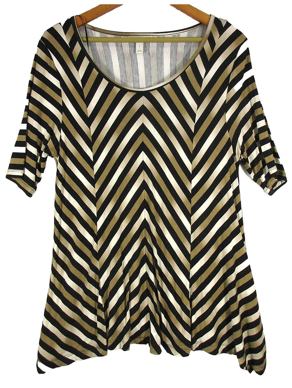 Dana Buchman Womens Pullover Crew Neck Top Chevron Print 3/4 Sleeve Size L Multi